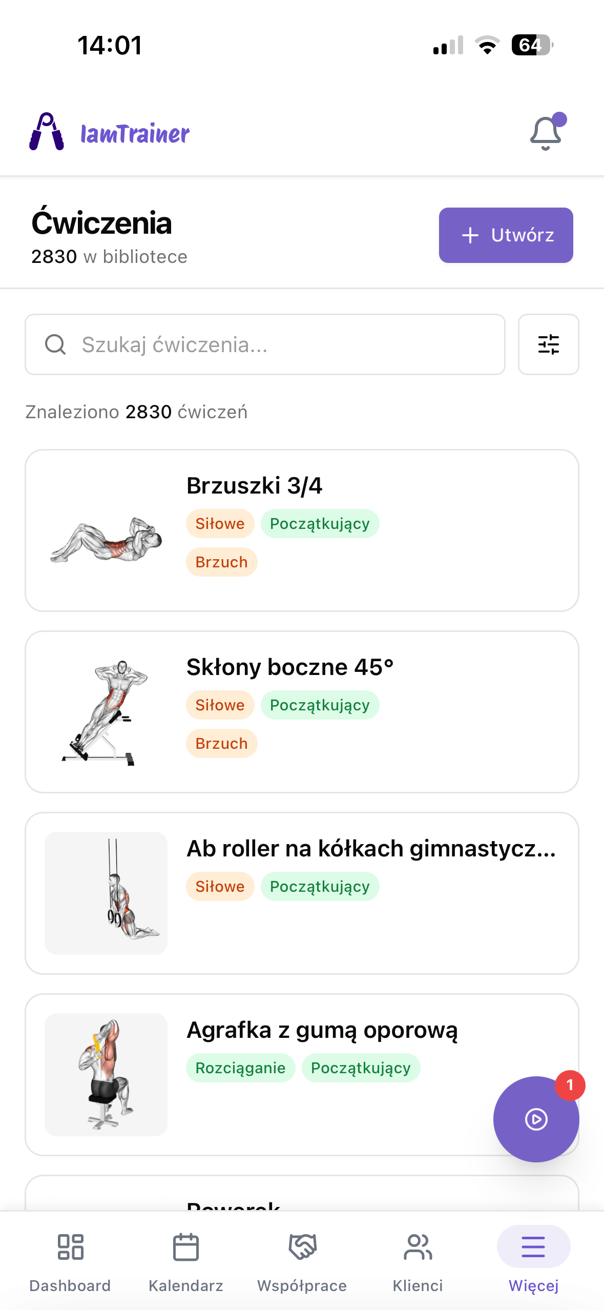 Biblioteka ponad 2800 ćwiczeń z ilustracjami w aplikacji IamTrainer
