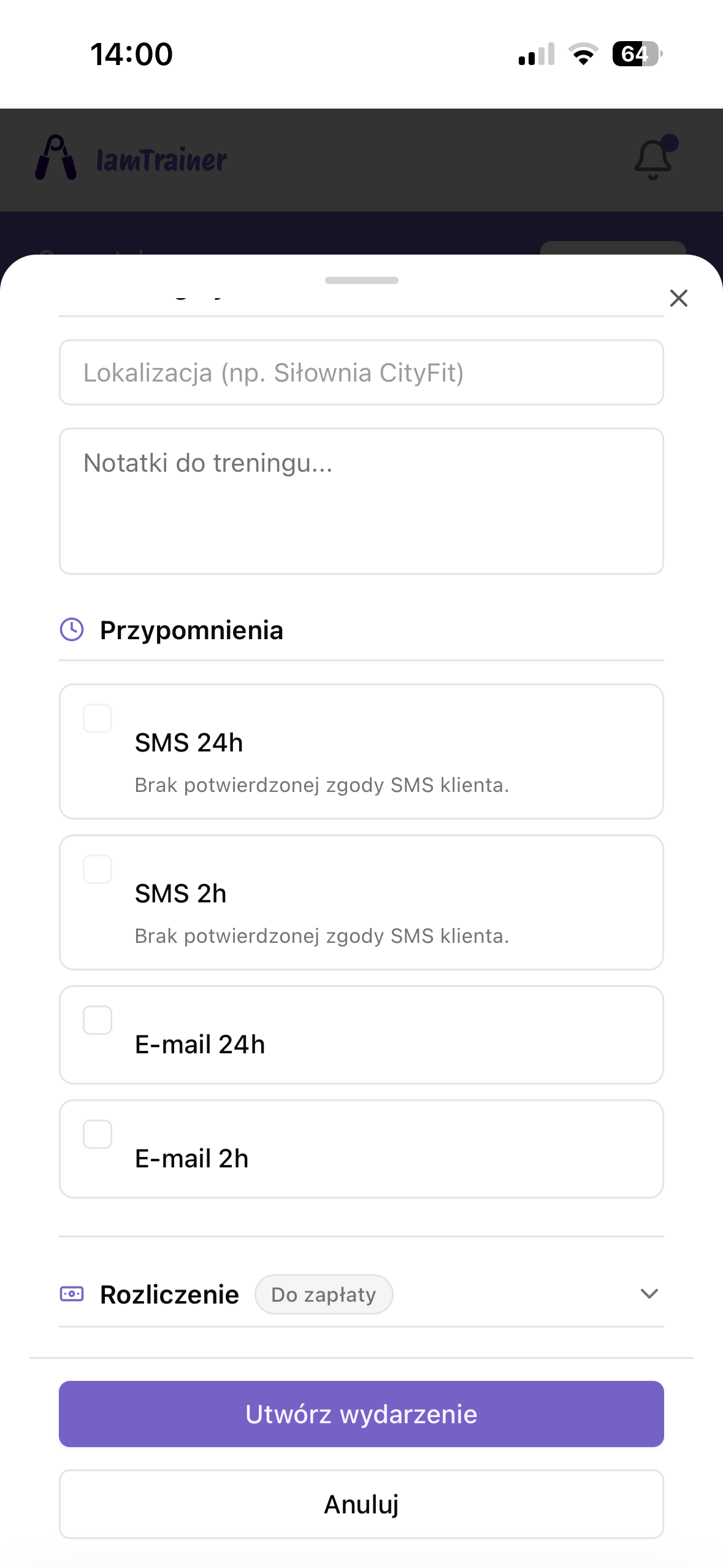 Automatyczne przypomnienia SMS i e-mail w aplikacji IamTrainer
